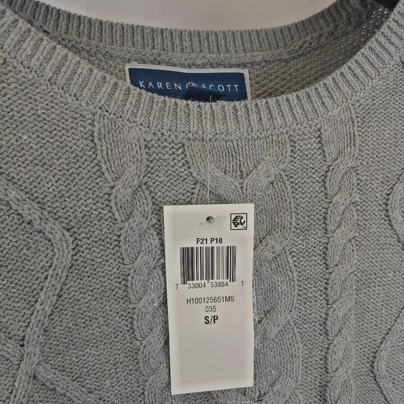 Karen Scott - DIAMOND CENTER CABLE-KNIT SWEATER, GREY, SMALL - Picture 4 of 5